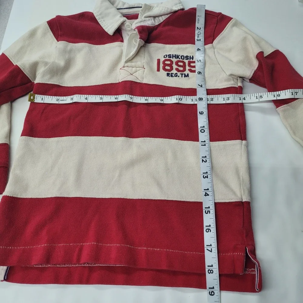 Vintage‎ OshKosh B'gosh Kids Rugby Shirt Long Sleeve Red Cream Stripe Size 6